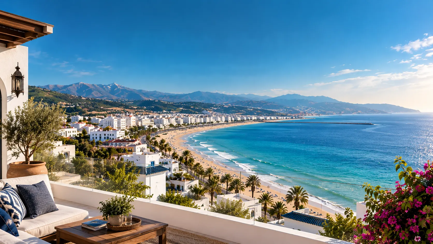 La plage de Martil et les montagnes du Rif